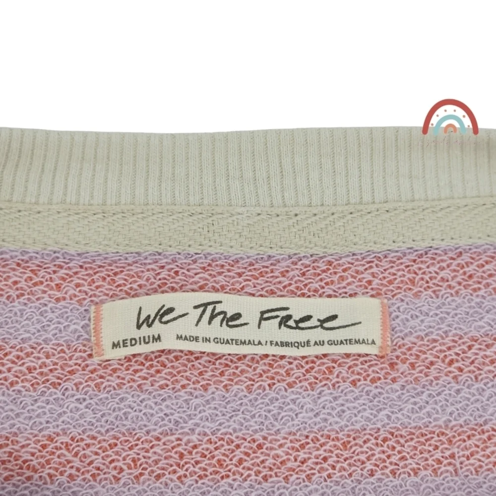 New! FP We The Free Classic Striped Oversized Crewneck in Orchid Combo